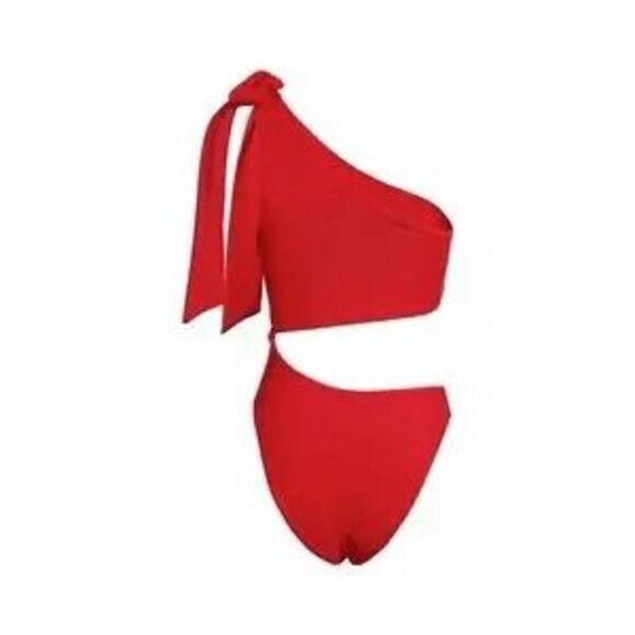 Skin by SAME / Revolve Cut Out One Piece Swimsuit in Ribbed Red NWT Sz L - Picture 1 of 7